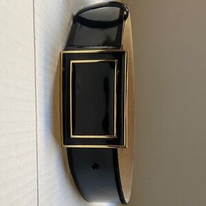 Vintage Oscar Black Belt with Gold Metal Buckle Sz M
